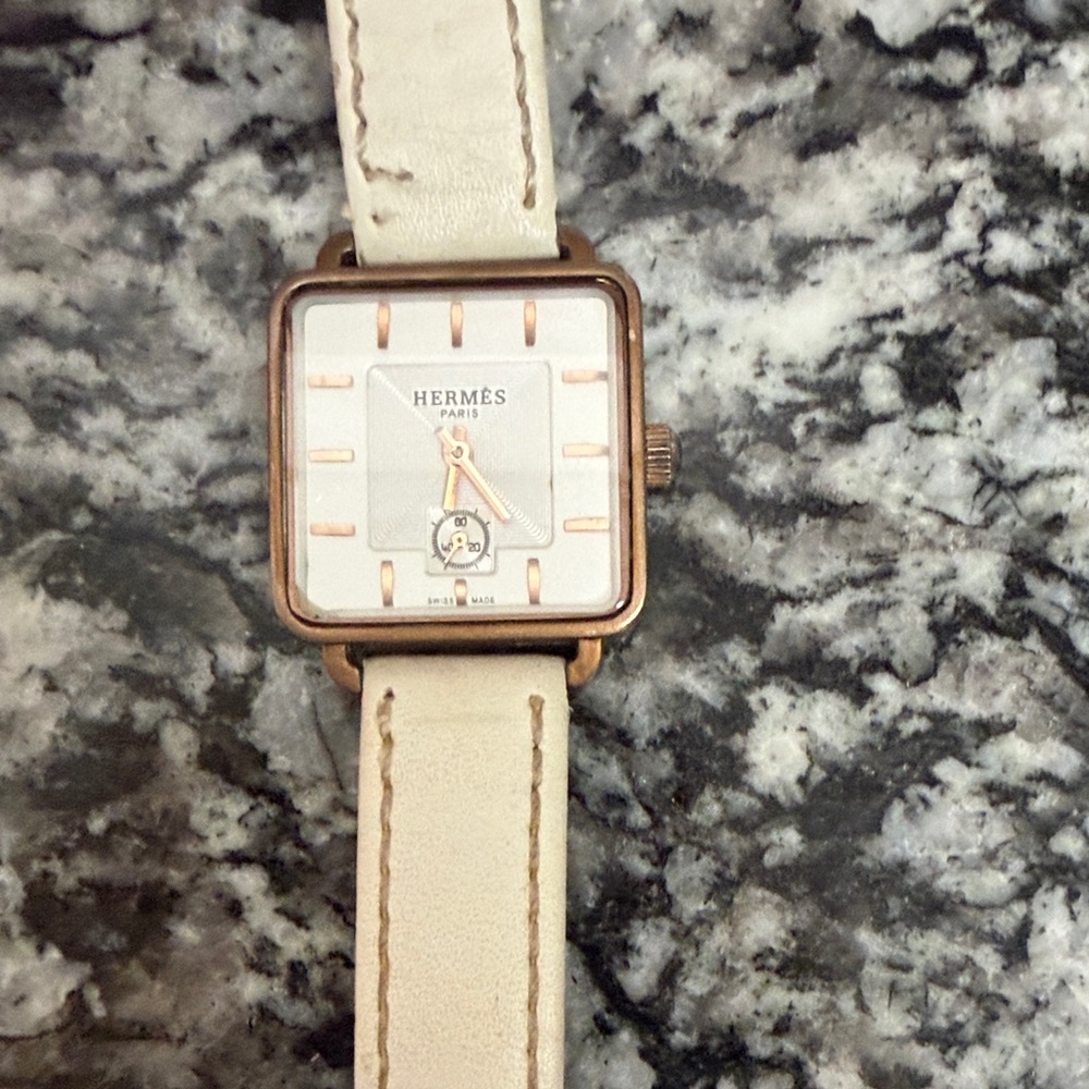 Hermès Paris Square Watch with White Strap